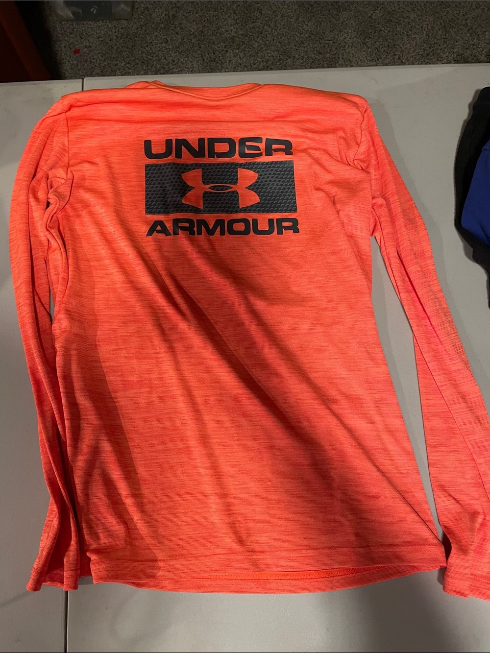 Under Armour Men's Long Sleeve Performance Tee - Coral Orange with Black Logo